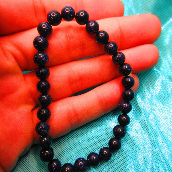 Blue Goldstone 6mm Round 7" Stretchy Gemstone Bracelet - Picture 1 of 3